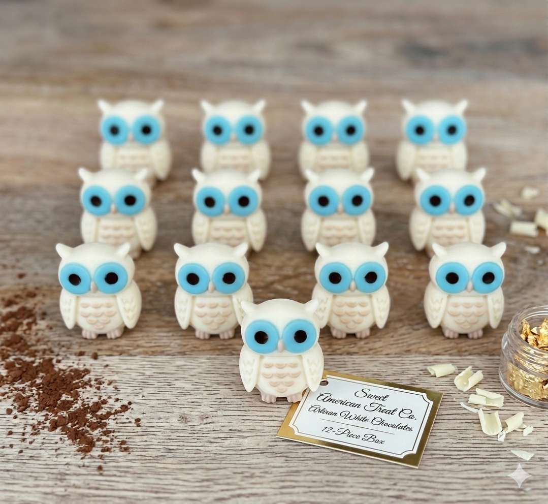 Chocolate Owls | Box of 12 Individually Wrapped 1.1 inch Chocolate Owls | Owl Cupcake Toppers | Chocolate Owl Gift | Woodland Themed Cake