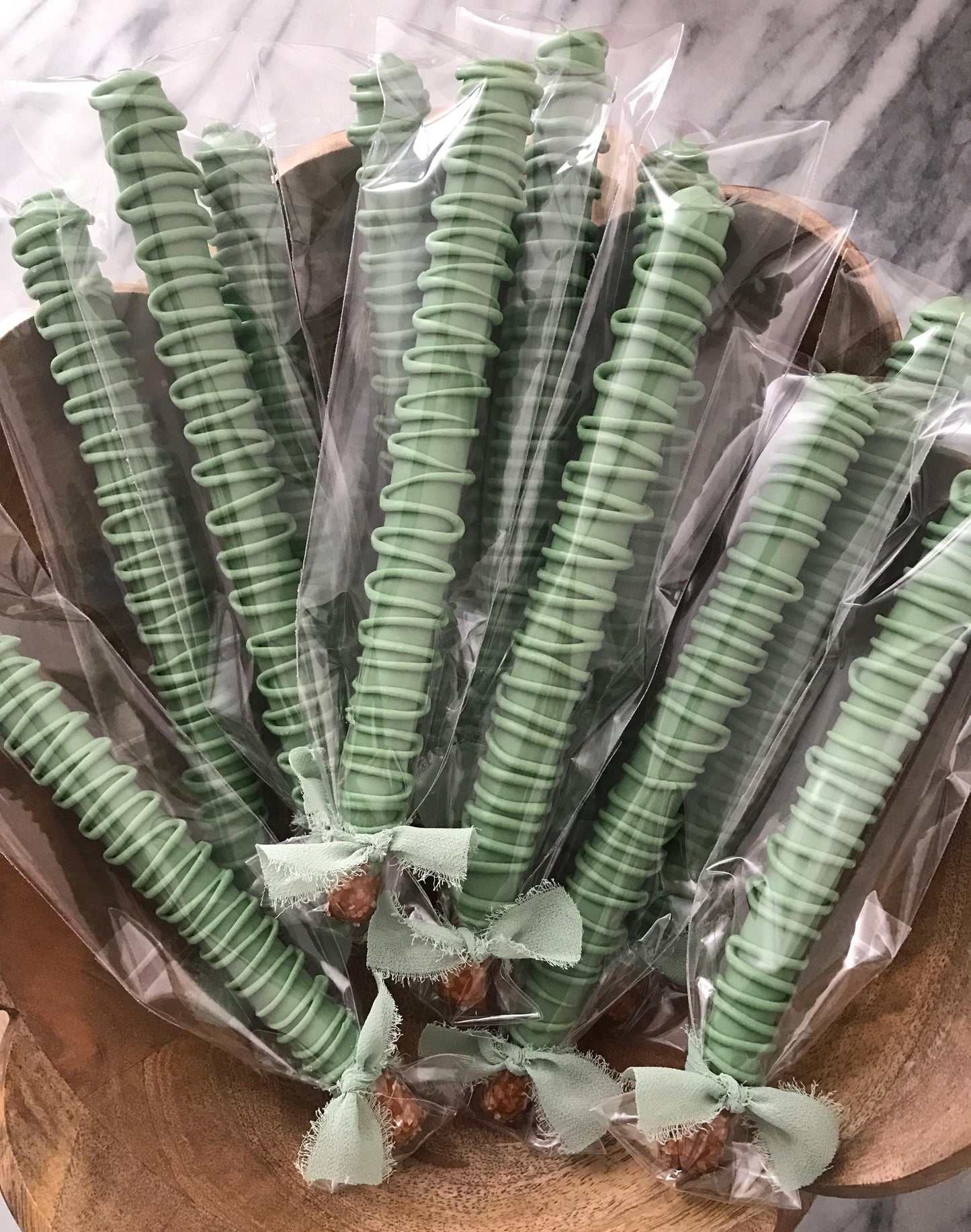 Sage Pretzel Rods - Individually Wrapped Wedding Favors