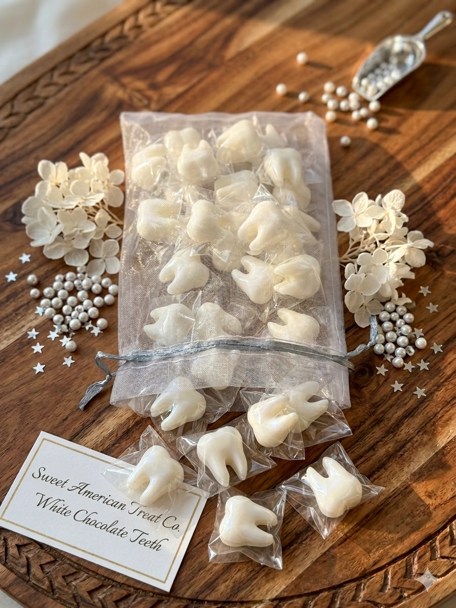 Chocolate Teeth | Bag of 32 Individually Wrapped White Chocolate Teeth | Teeth Cupcake Toppers | Chocolate Molars Gift