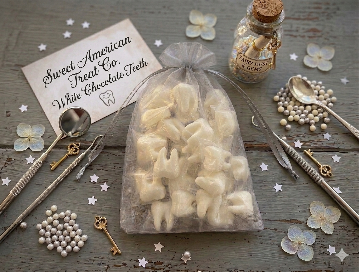 Chocolate Teeth | Bag of 32 Individually Wrapped White Chocolate Teeth | Teeth Cupcake Toppers | Chocolate Molars Gift