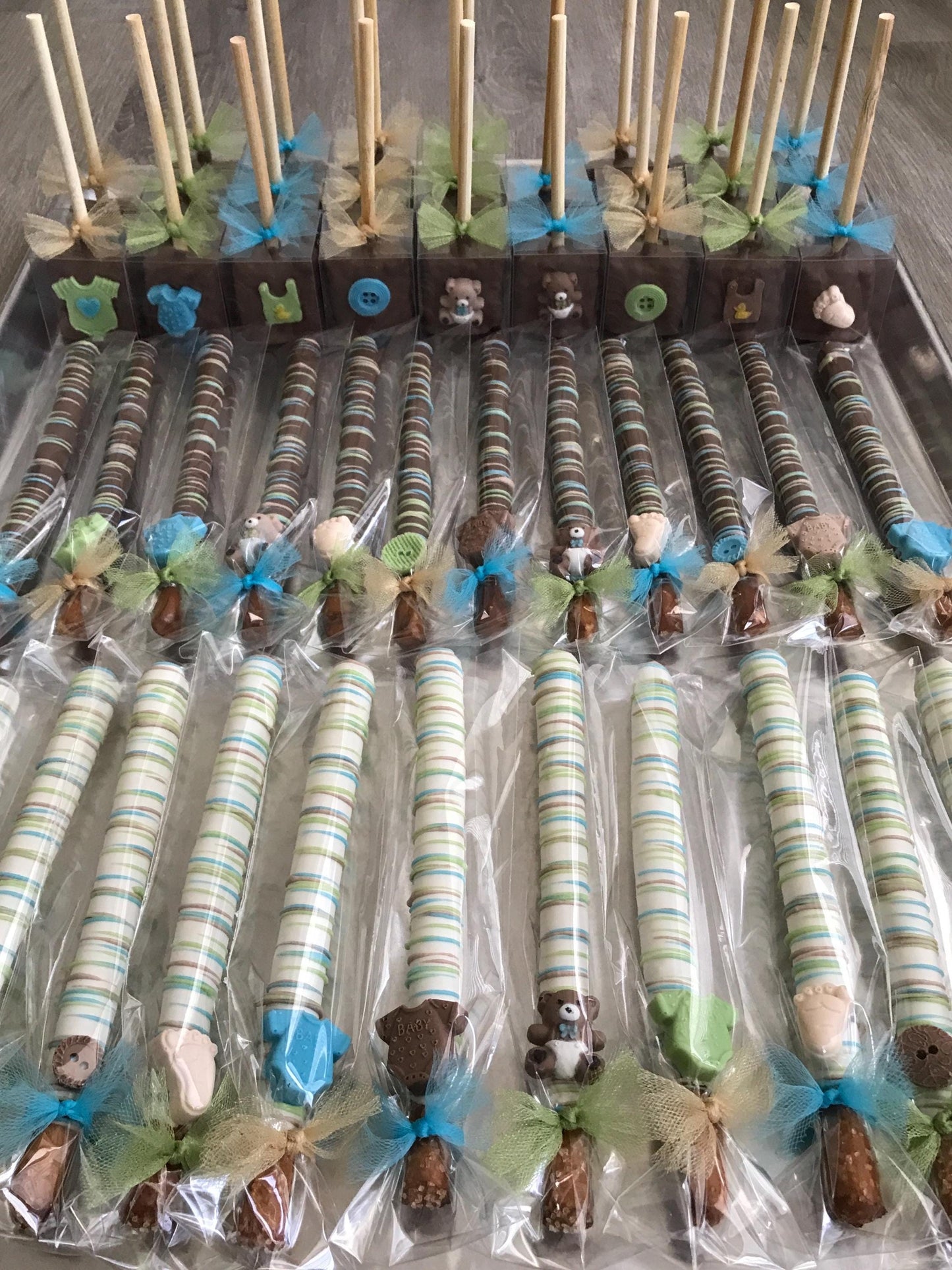 Custom Baby Shower Chocolate Pretzel Rods - Party Favors