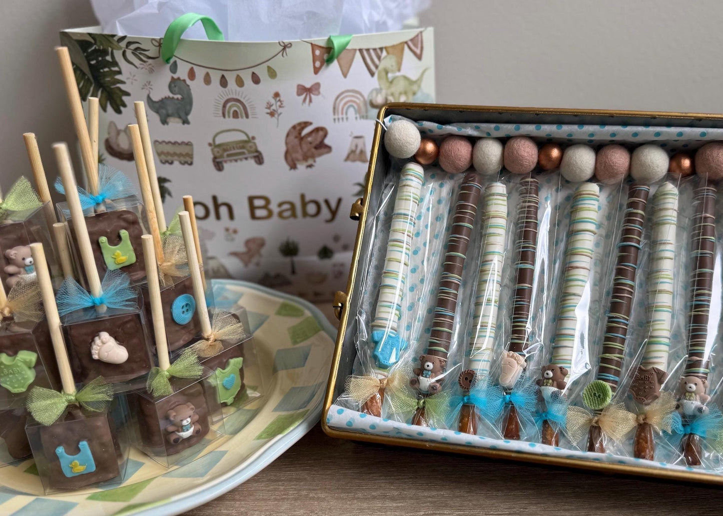 Custom Baby Shower Chocolate Pretzel Rods - Party Favors