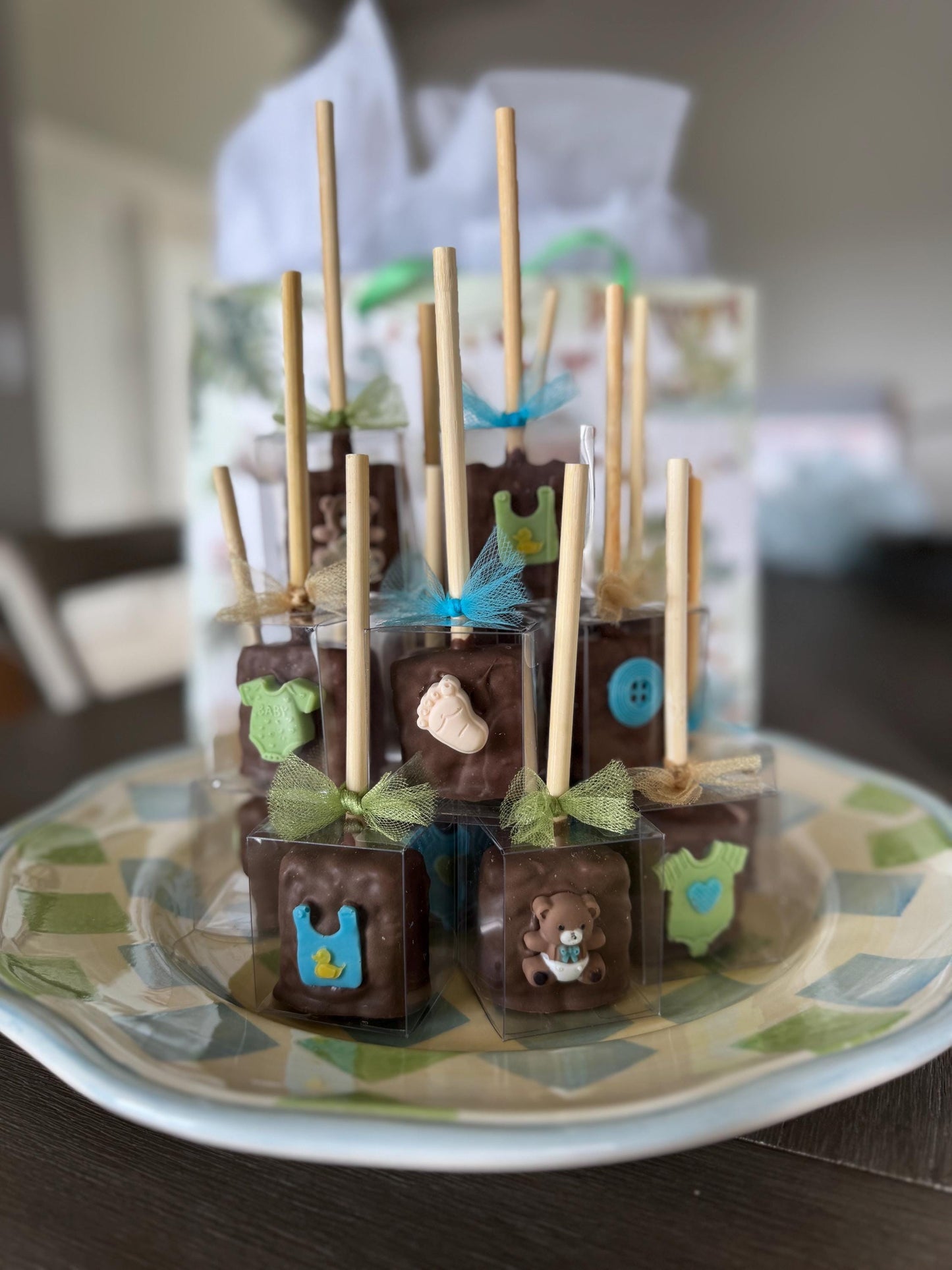 Baby Shower Rice Krispie Pops - Custom Chocolate Party Favors