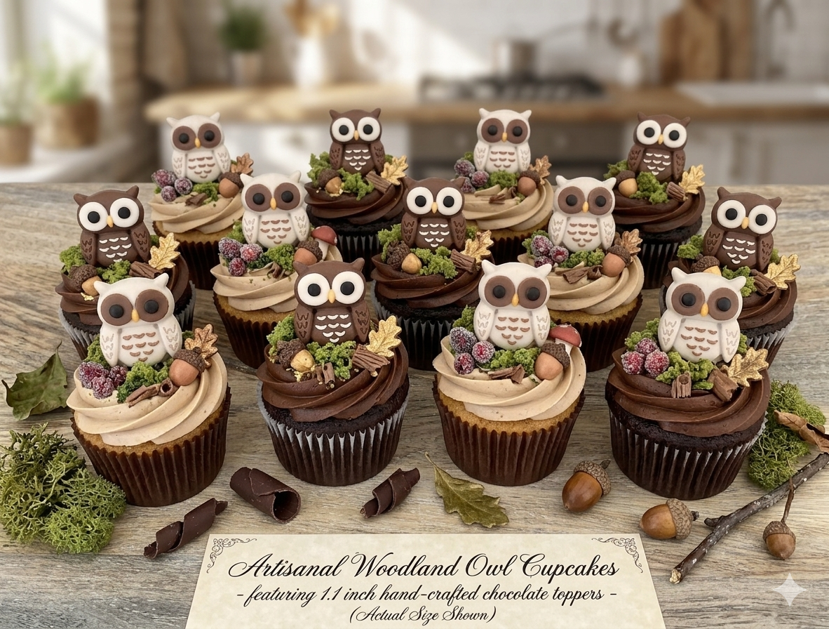 Chocolate Owls | Box of 12 Individually Wrapped 1.1 inch  Chocolate Owls | Owl Cupcake Toppers | Chocolate Owl Gift | Woodland Themed Cake