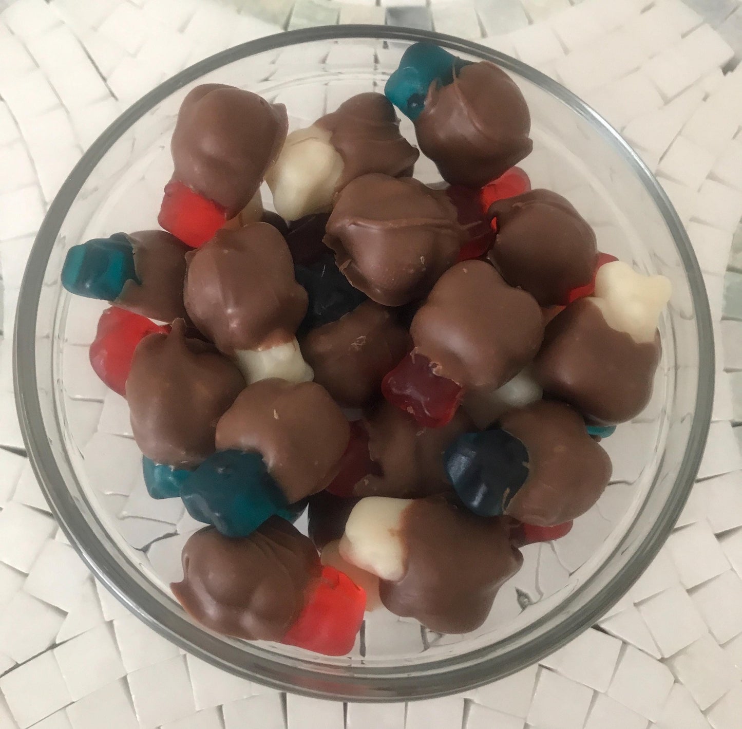 Red White Blue Chocolate Dipped Gummy Bears - Patriotic Treats