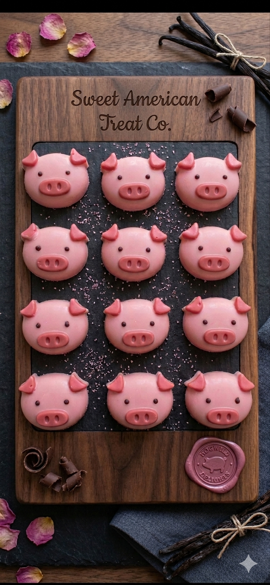 Chocolate Pigs - 12 Pink Pig Cupcake Toppers & Candy Pig Heads Gift Box