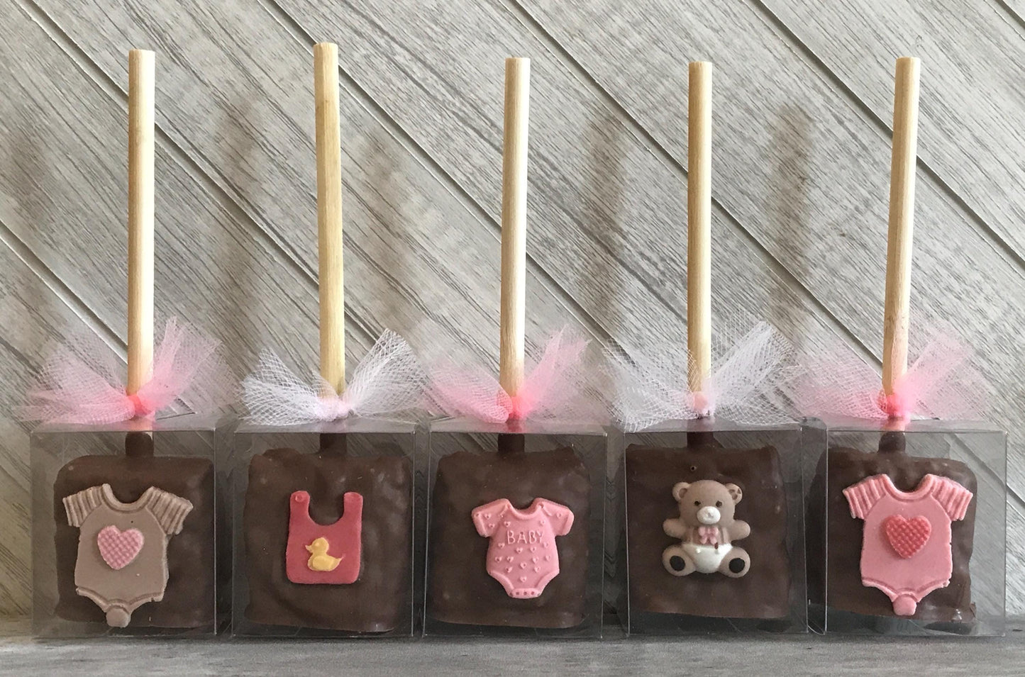Baby Shower Rice Krispie Pops - Custom Chocolate Party Favors