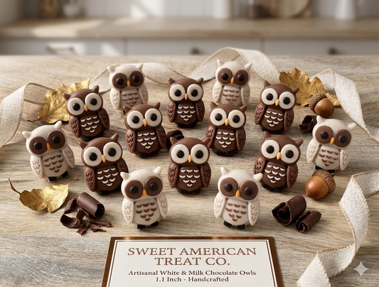 Chocolate Owls | Box of 12 Individually Wrapped 1.1 inch  Chocolate Owls | Owl Cupcake Toppers | Chocolate Owl Gift | Woodland Themed Cake