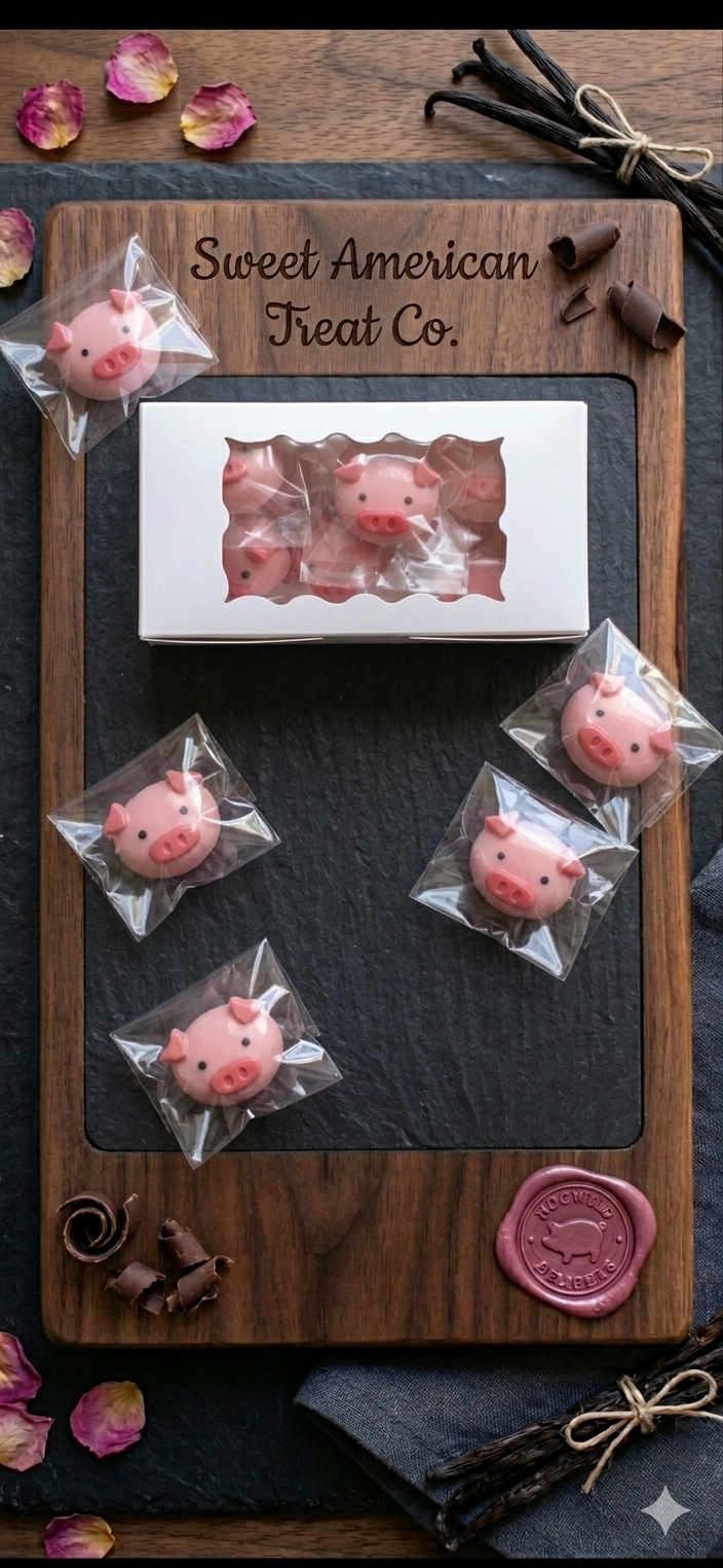Chocolate Pigs - 12 Pink Pig Cupcake Toppers & Candy Pig Heads Gift Box