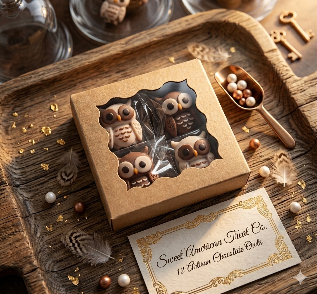 Chocolate Owls | Box of 12 Individually Wrapped 1.1 inch  Chocolate Owls | Owl Cupcake Toppers | Chocolate Owl Gift | Woodland Themed Cake