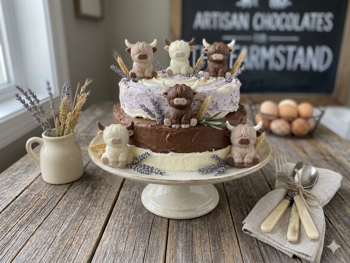Chocolate Highland Cows | Gift Box of 6 Individually Wrapped Highland Cow Chocolates | Cow Cake and Cupcake Toppers | Farm Animal Party