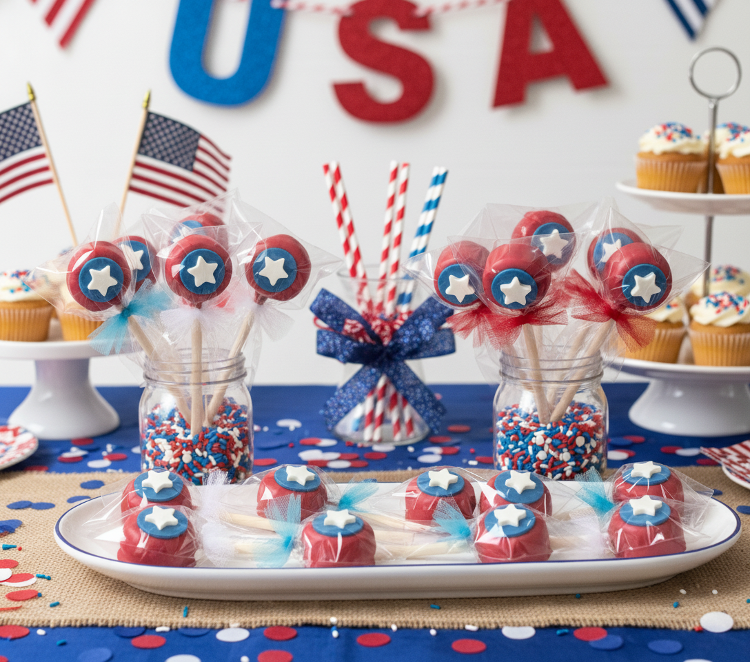 America Shield Marshmallow Pops Fourth of July