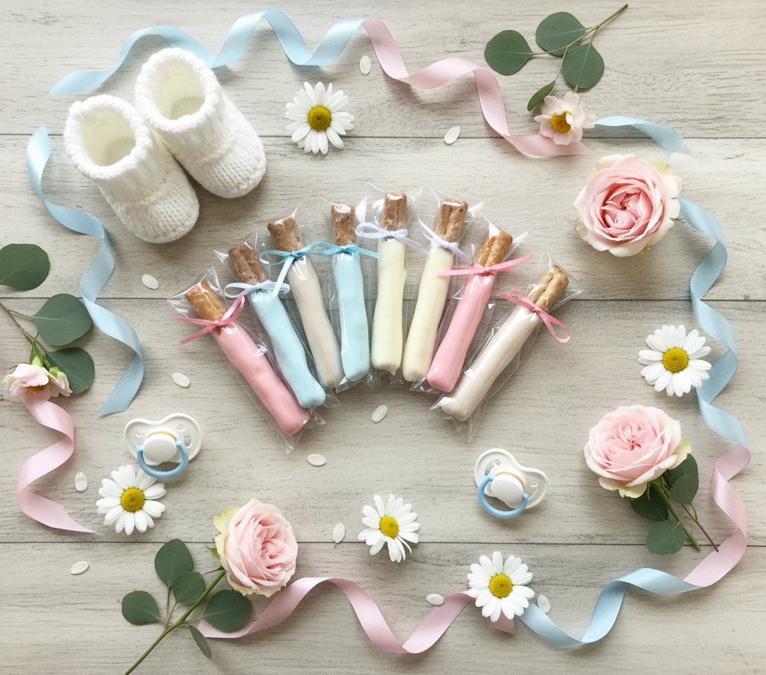 Baby Shower Pretzel Rods All Colors Flat Lay