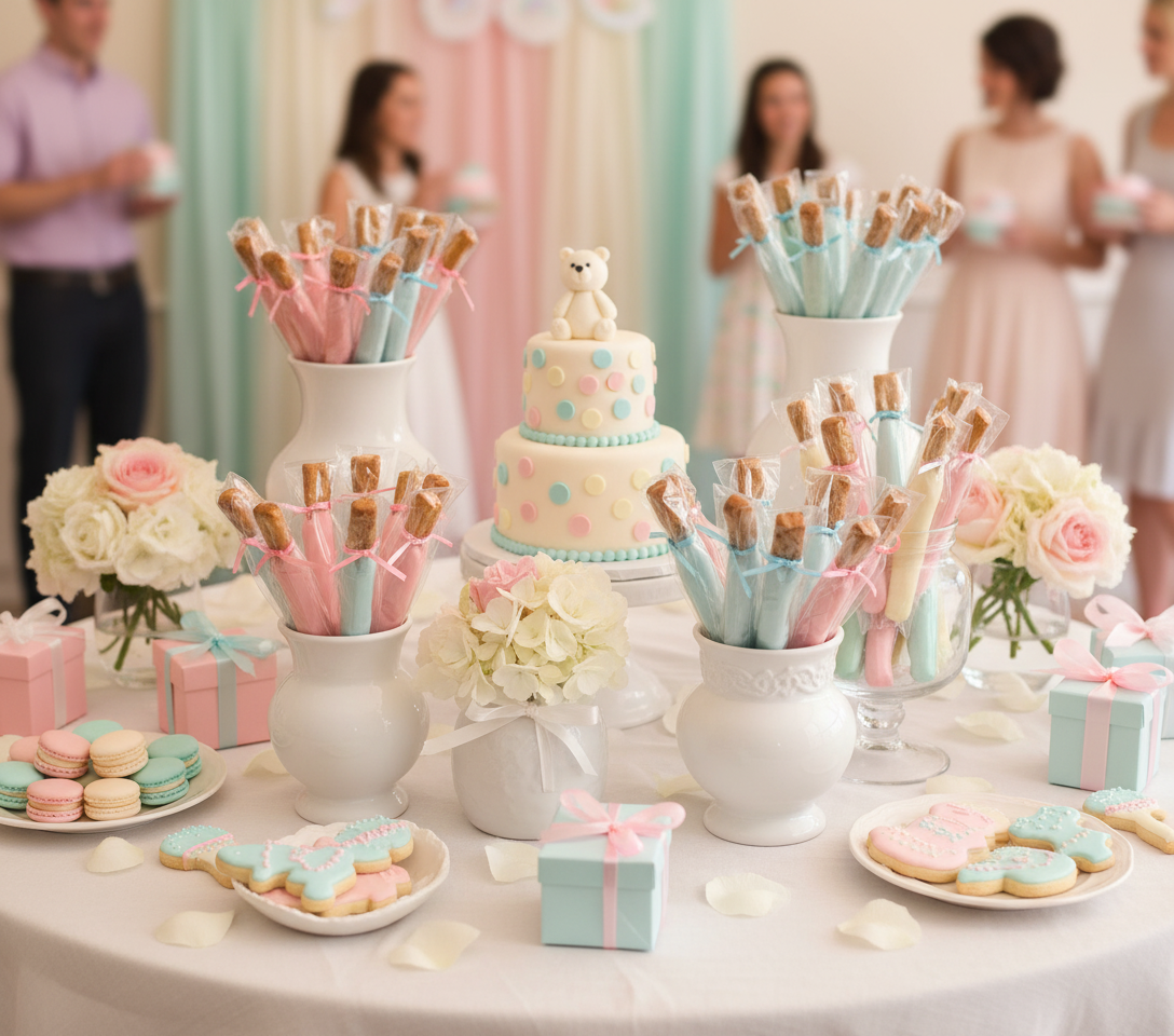Baby Shower Pretzel Rods All Colors Table