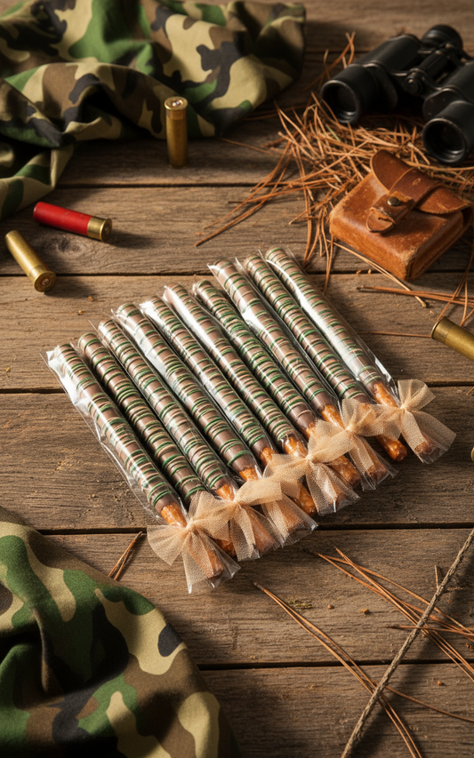 Camo Pretzel Rods with tulle at bottom