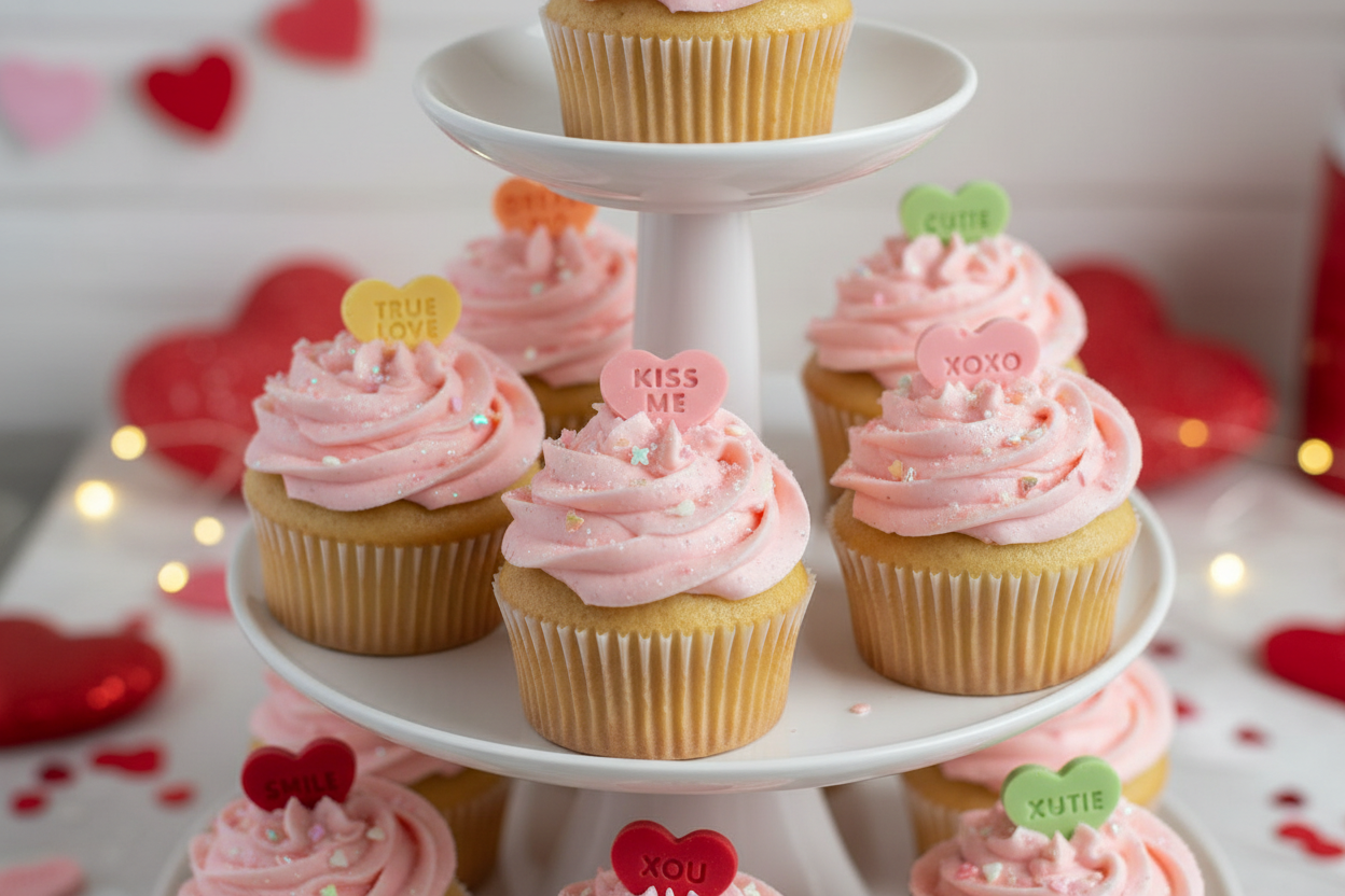 Chocolate Conversation Hearts Cupcakes