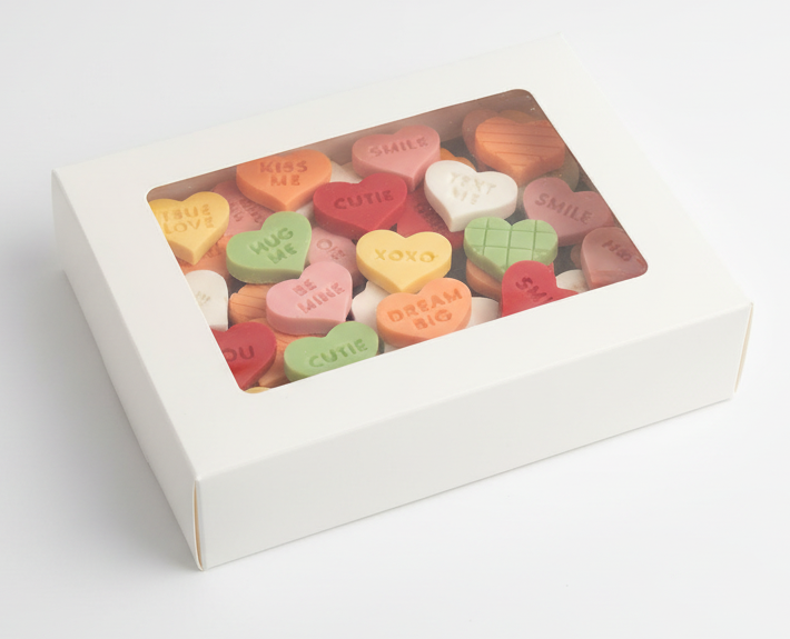 Chocolate Conversation Hearts White Window Box
