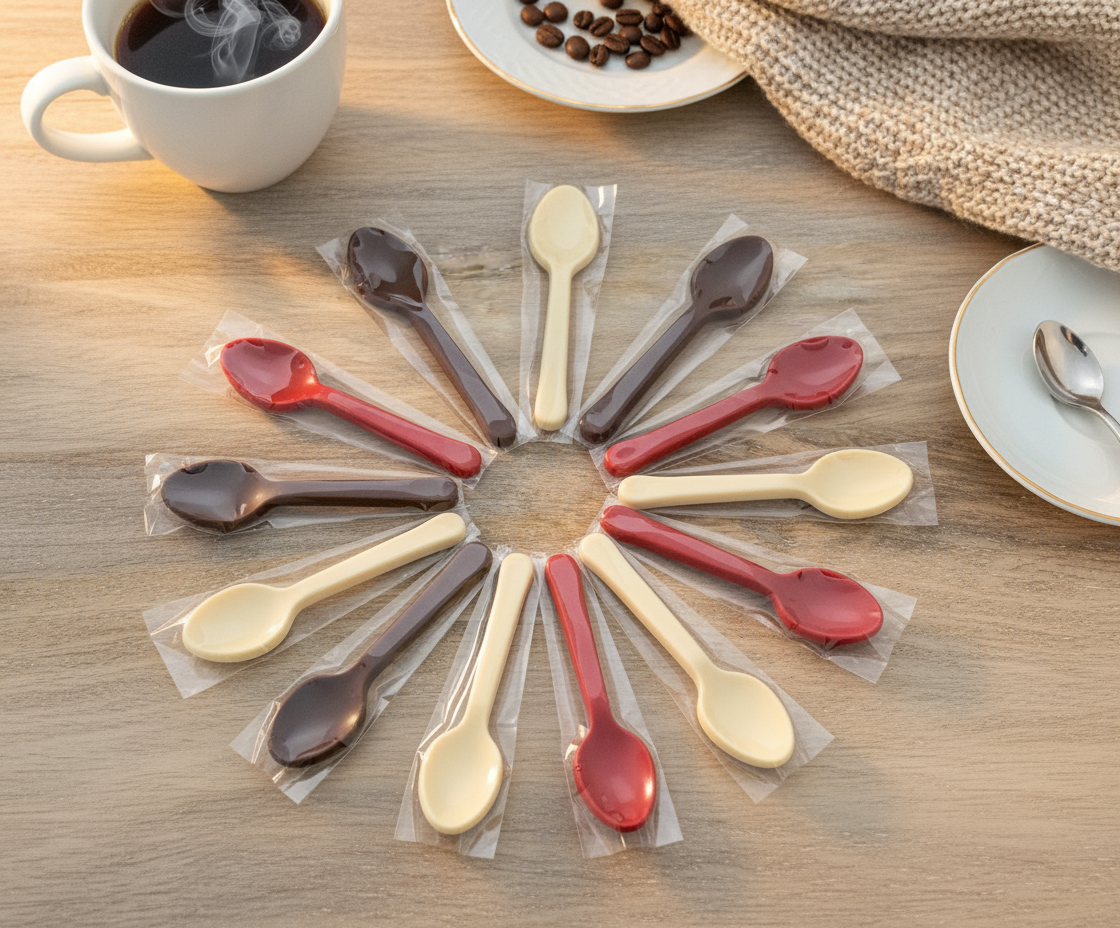 Chocolate Dessert Spoons with red and white varieties