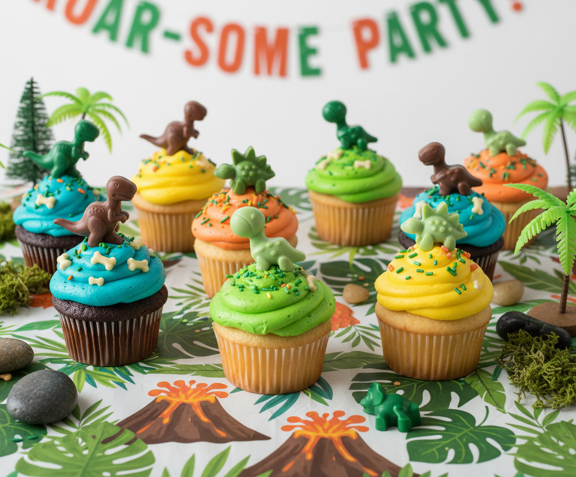 Chocolate Dinosaurs on Cupcakes