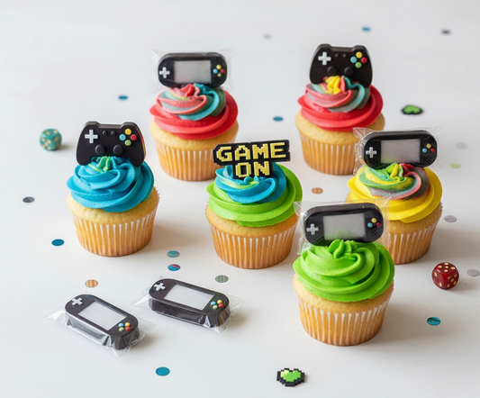 Chocolate Game Controllers on cupcakes with table decor