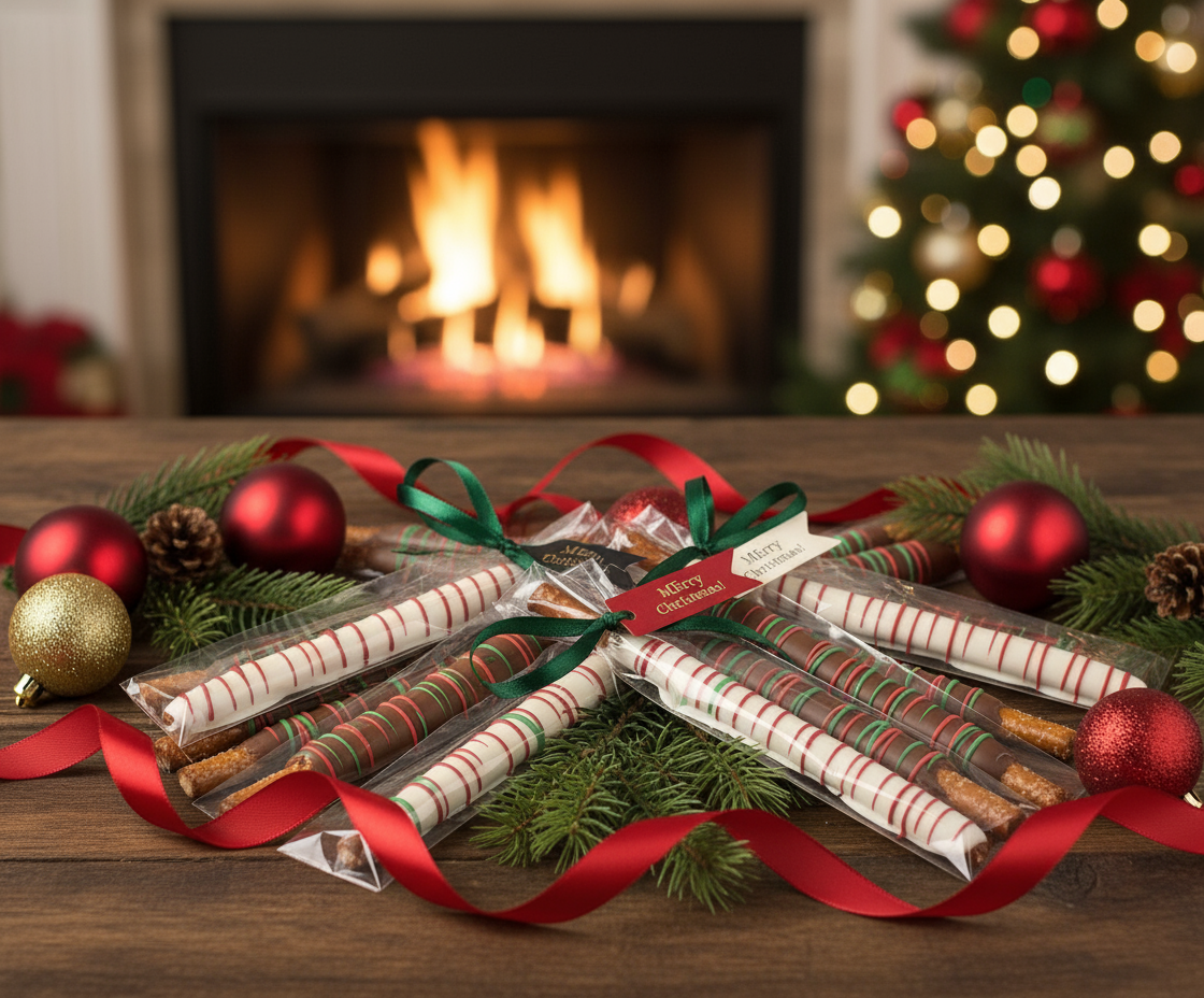 Christmas Chocolate Covered Pretzel Rods Party