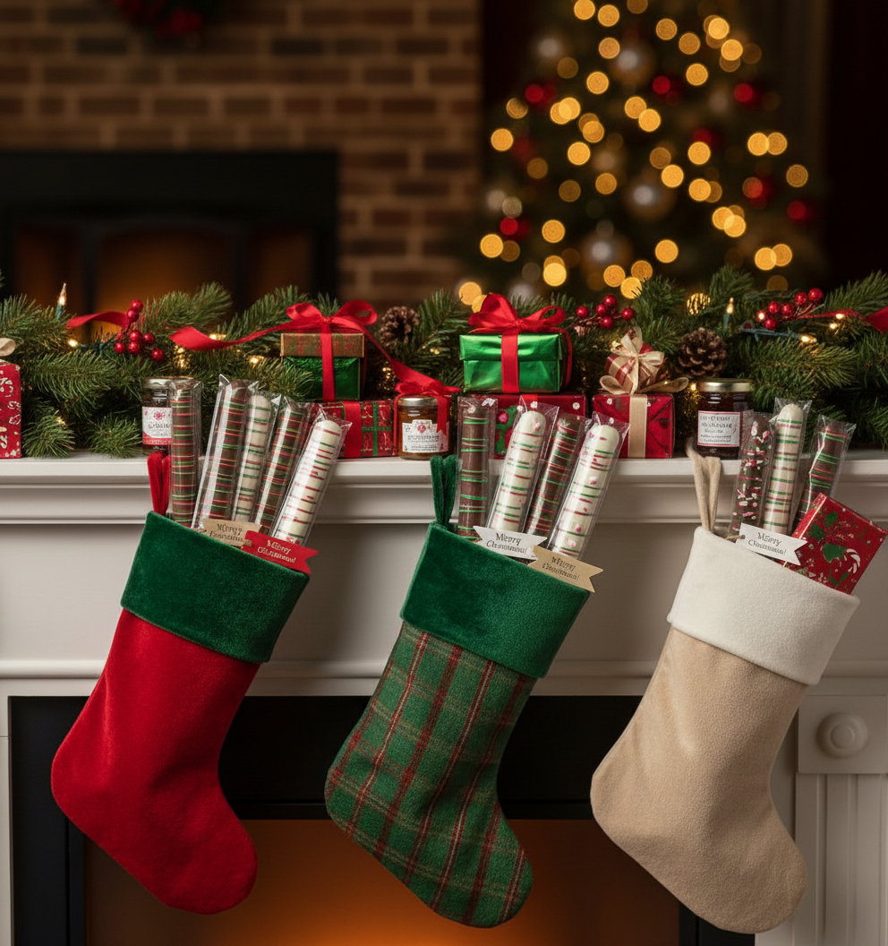 Christmas Chocolate Covered Pretzel Rods Stocking Stuffers