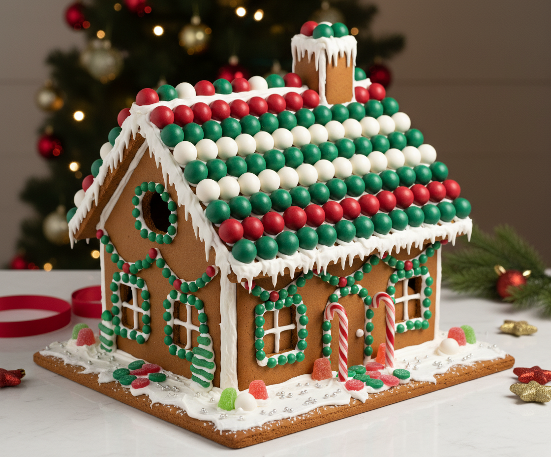 Christmas Mint Chocolate Balls Gingerbread House