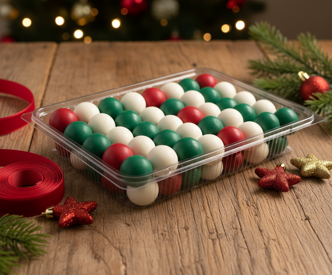 Christmas Mint Chocolate Balls in festive holiday setting