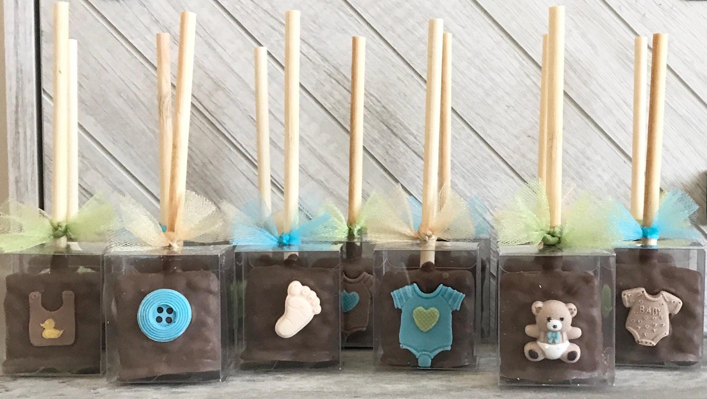 Baby Shower Rice Krispie Pops - Custom Chocolate Party Favors
