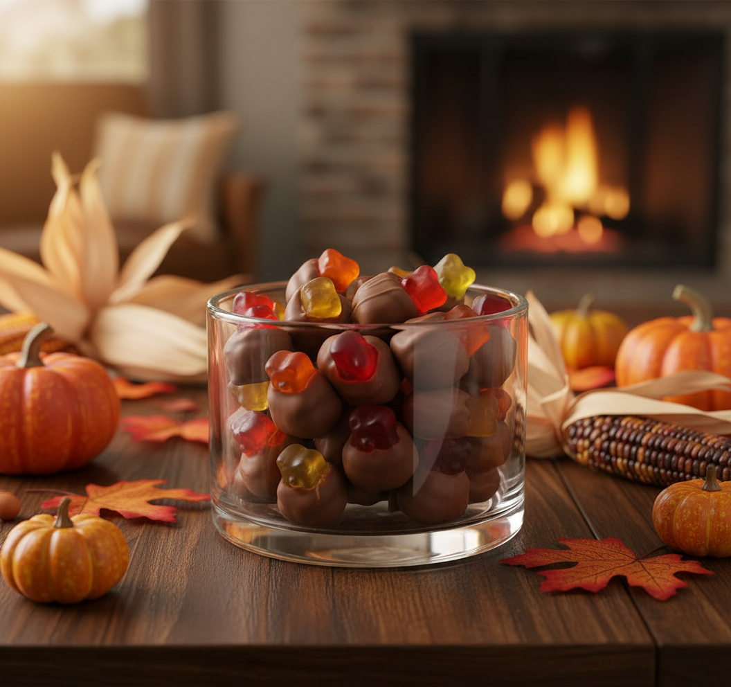 Fall Chocolate Dipped Gummy Bears Thanksgiving