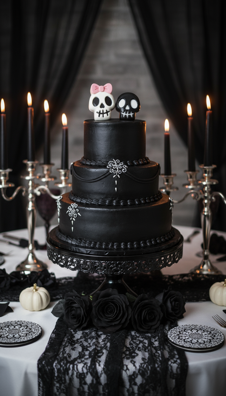 His & Hers Chocolate Skulls Wedding Cake Toppers