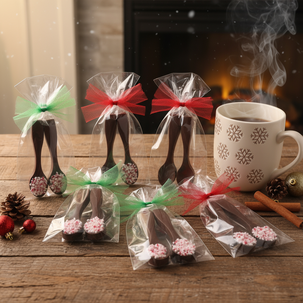 Hot Chocolate Spoons in festive winter arrangement
