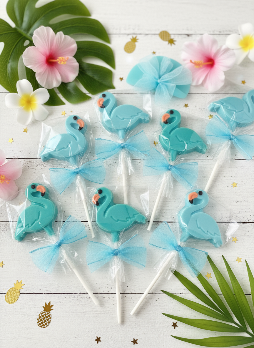 Light Blue and Turquoise Chocolate Flamingo Suckers