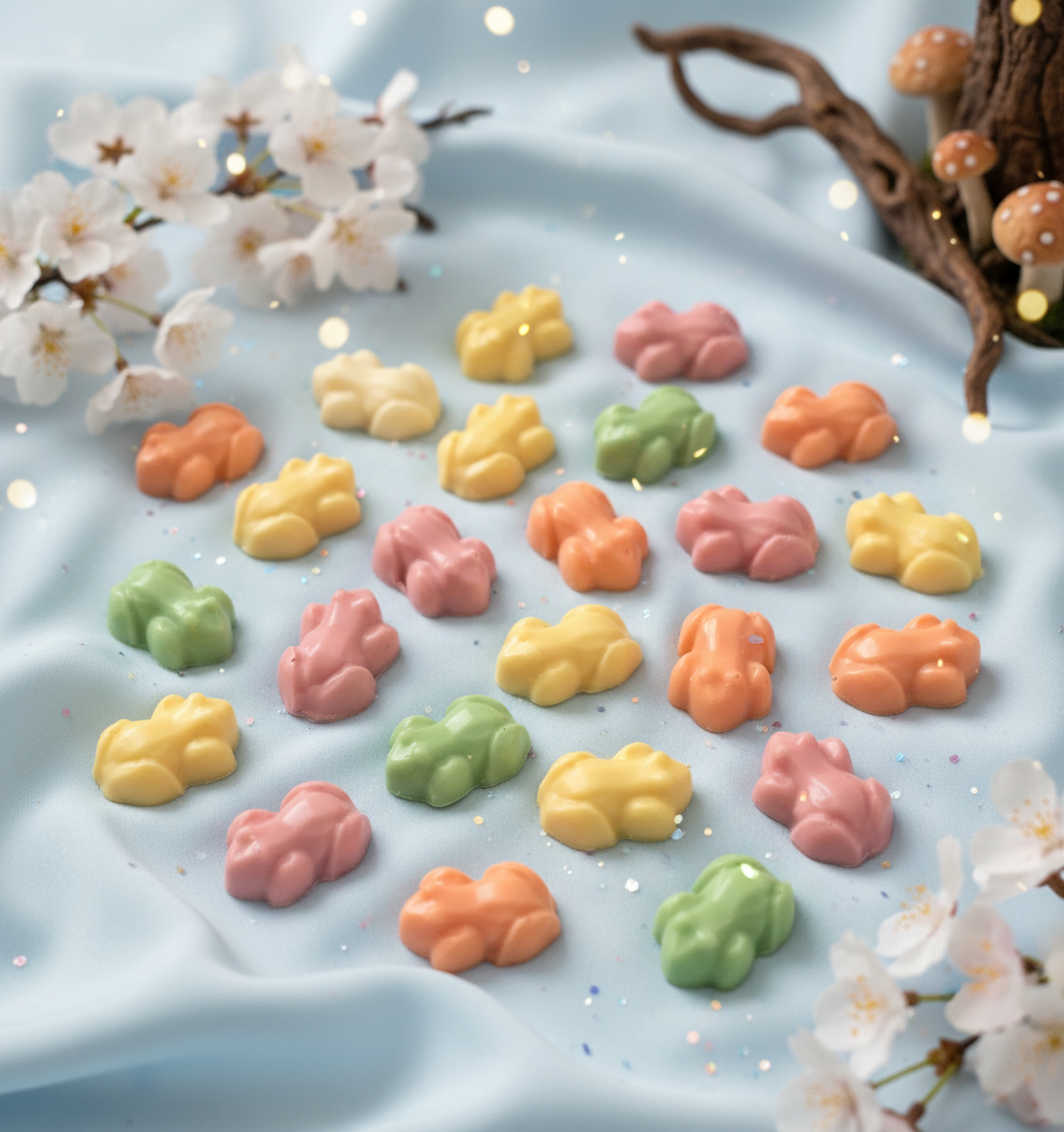 Pastel Chocolate Frogs displayed without packaging
