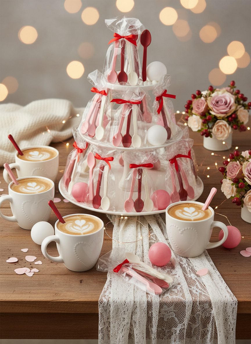 Red White Pink Chocolate Spoons Party