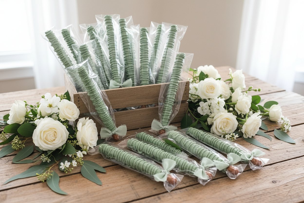 Sage Pretzel Rods Bridal Shower