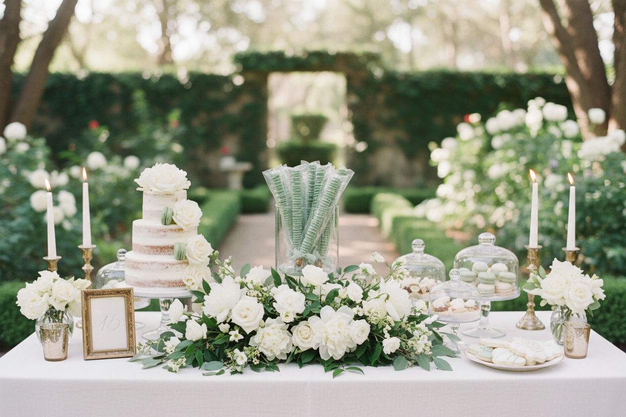 Sage Pretzel Rods Wedding Display