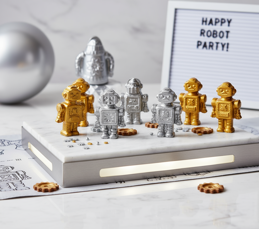 Silver and Gold Chocolate Robots