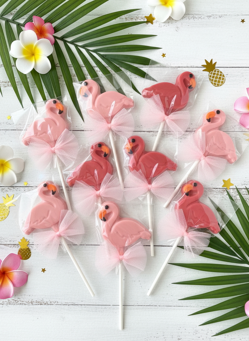 Two Shades of Pink Chocolate Flamingo Suckers