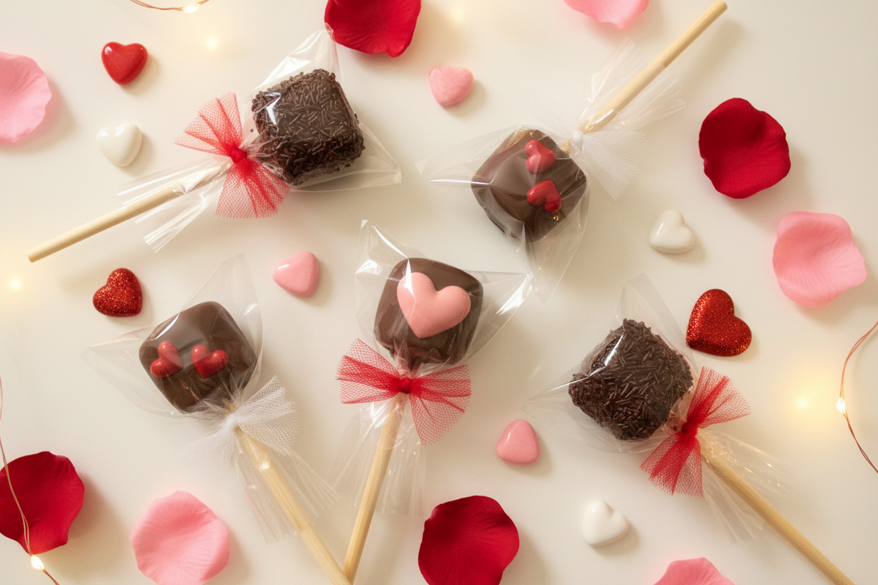 Valentine Marshmallow Pops on Table